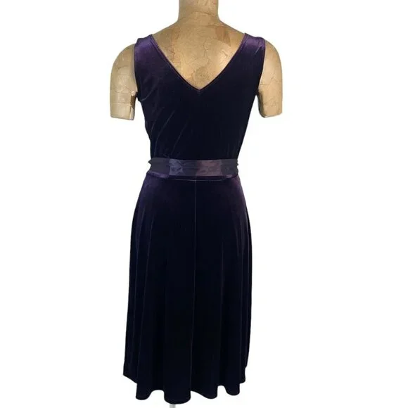 VTG CDC Elegant Stretch Velvet Sleeveless Dress Sz M Purple #236B - Picture 6 of 7